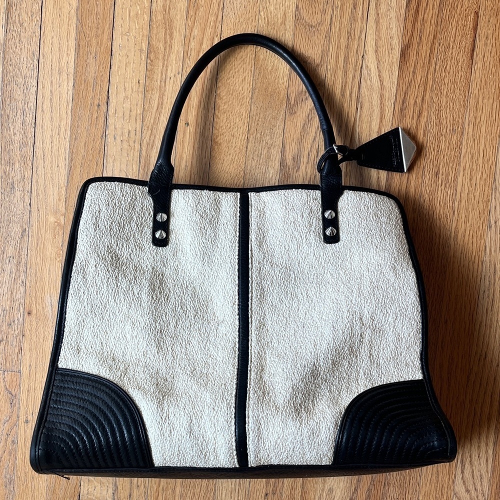 Rebecca Minkoff Chic Black and Cream Rattan Women's Tote Bag